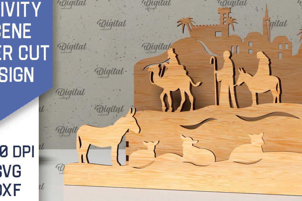 Intra απο ξύλο plywood 3mm-4mm πάχος Σχεδιασμός κοπής με λέιζερ 3D σκηνής της Γέννησης Δίασταση 30x20 cm INTRAFABR-107566254