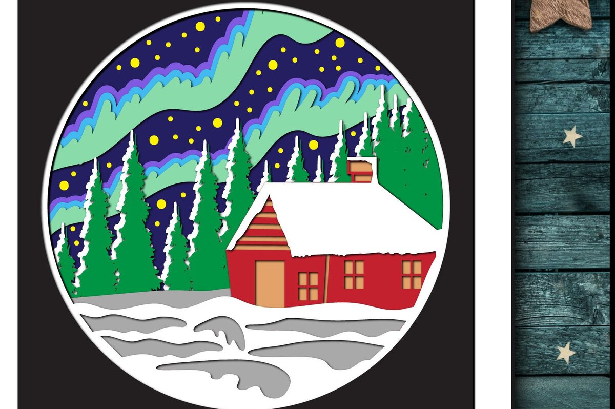 Σετ των 2 Intra απο ξύλο plywood 3mm-4mm πάχος 3D σκανδιναβικό χειμερινό χριστουγεννιάτικο κουτί σκιών Δίασταση 25x25 cm INTRAFABR-41041708