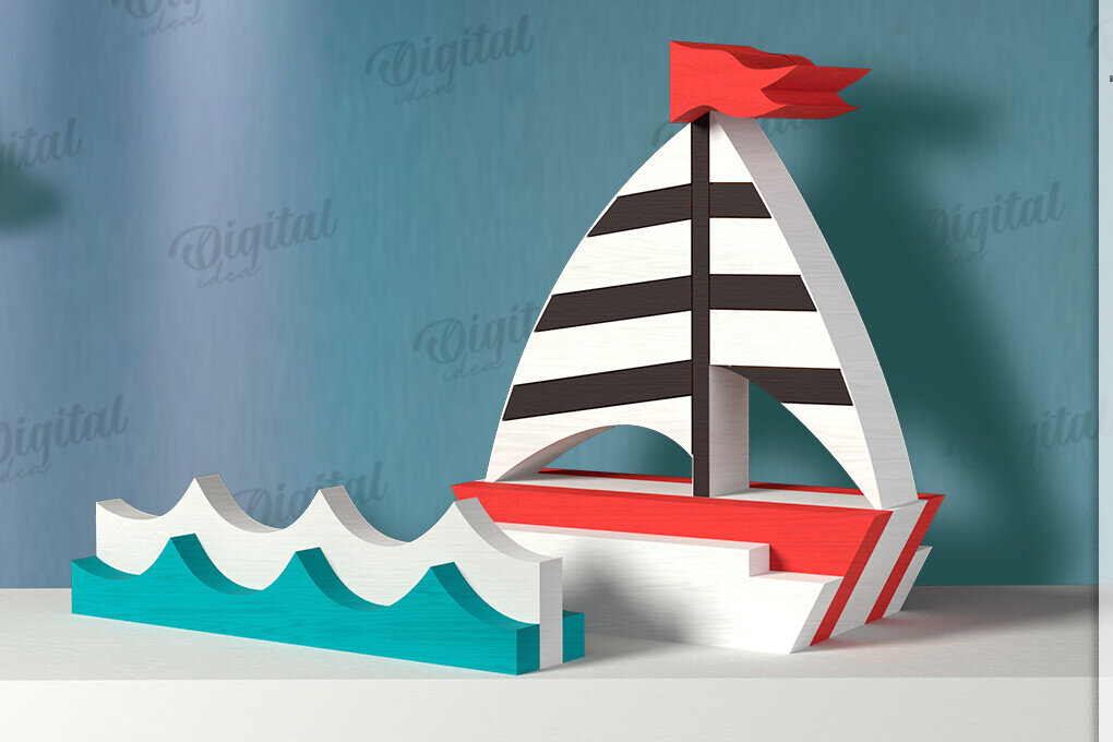 Σετ των 2 Intra απο ξύλο plywood 3mm-4mm πάχος 3D Ocean Shelf Sitter Δίασταση 30x20 cm INTRAFABR-121598333