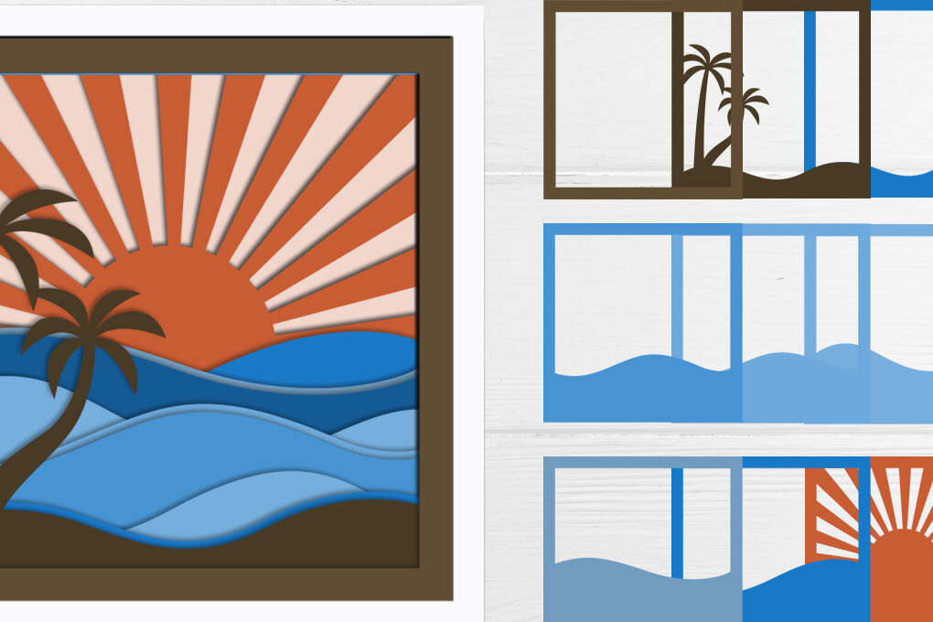 Σετ των 3 Intra απο ξύλο plywood 3mm-4mm πάχος 3d Ocean Wave Shadow Box, Summer Δίασταση 8x8 cm INTRAFABR-66121744