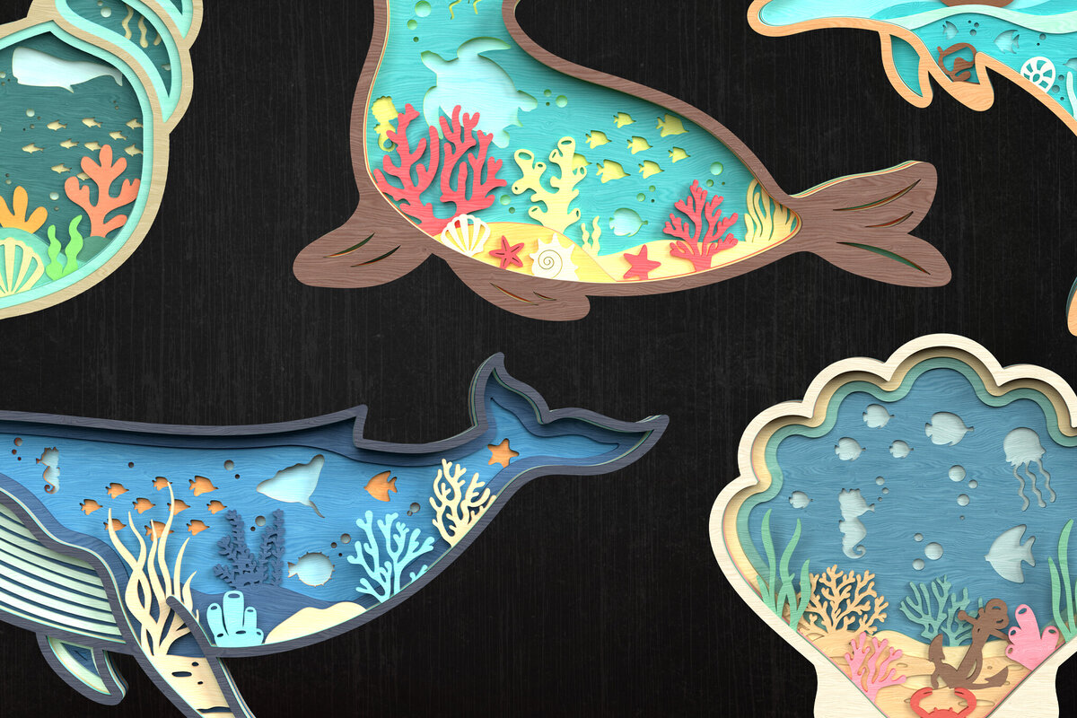 Intra απο ξύλο plywood 3mm-4mm πάχος 3D Ocean World Cut  Δίασταση 30x20 cm INTRAFABR-119727089