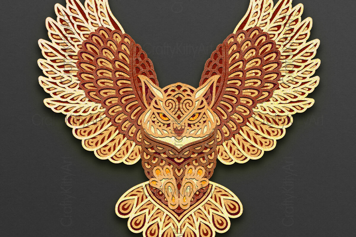 Σετ των 3 Intra απο ξύλο plywood 3mm-4mm πάχος 3d Owl , Mandala Layered Owl Δίασταση 7x7 cm INTRAFABR-124387869