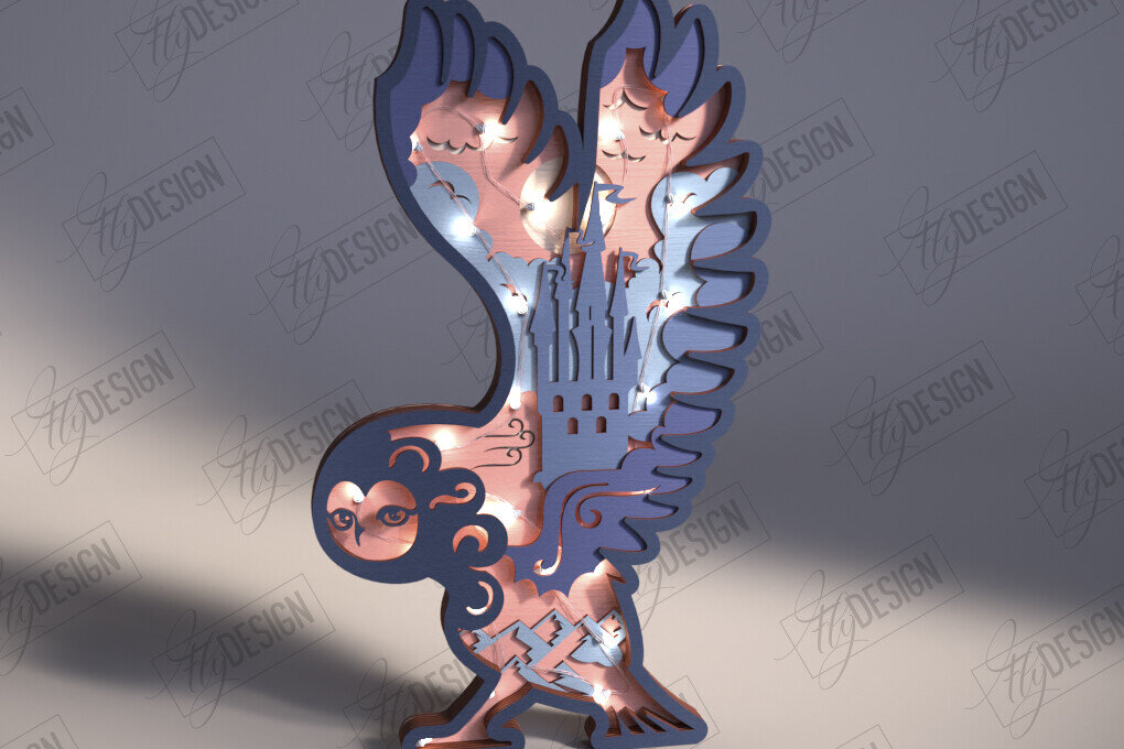 Σετ των 2 Intra απο ξύλο plywood 3mm-4mm πάχος 3D Φωτιστικό Ξύλινου Σκαλιστικού Κουκουβάγιας | ειδώλια Δίασταση 15x15 cm INTRAFABR-112045224