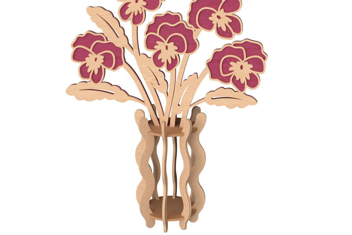 Intra απο ξύλο plywood 3mm-4mm πάχος 3D Pansy Flower Vase Cut  Δίασταση 30x20 cm INTRAFABR-111957342