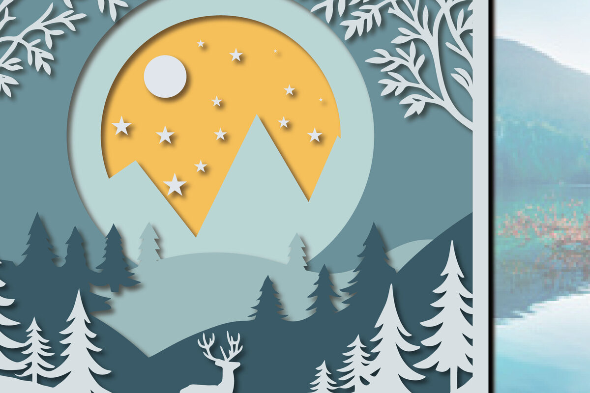 Intra απο ξύλο plywood 3mm-4mm πάχος 3D Paper Cut Forest Landscape Δίασταση 40x40 cm INTRAFABR-96409328