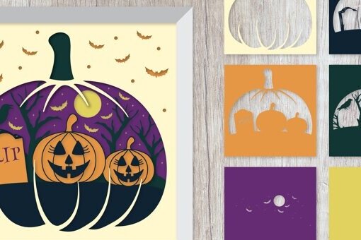 Intra απο ξύλο plywood 3mm-4mm πάχος 3D Papercut Halloween Pumpkin Layered Δίασταση 750x500 cm INTRAFABR-77376621