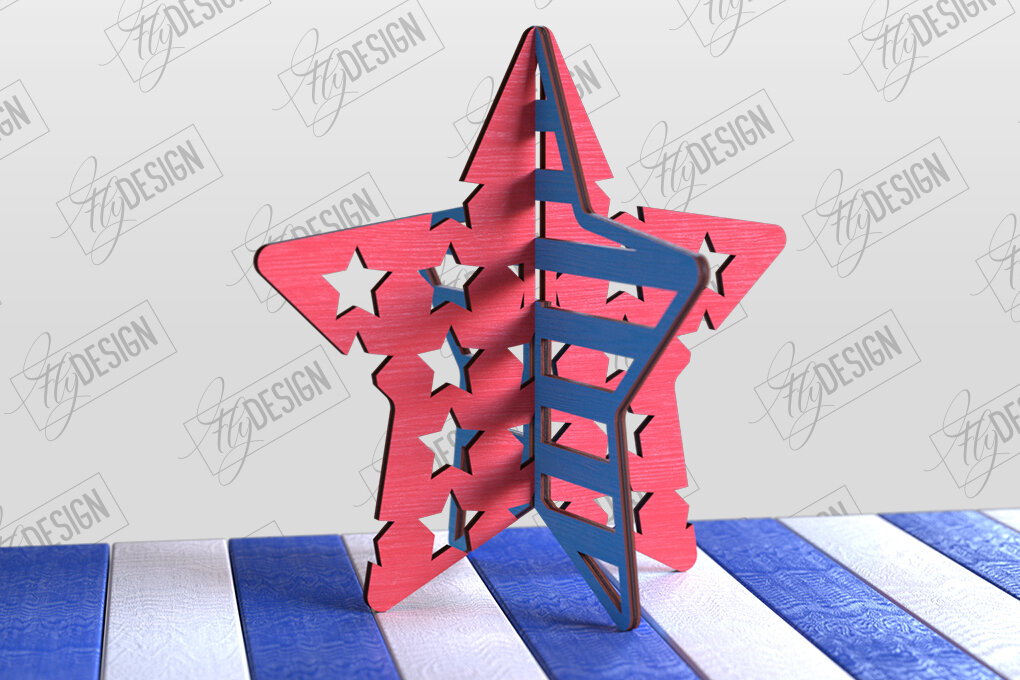 Σετ των 2 Intra απο ξύλο plywood 3mm-4mm πάχος 3D Patriotic Stand | Αμερικανικό σύμβολο Δίασταση 15x15 cm INTRAFABR-97751744