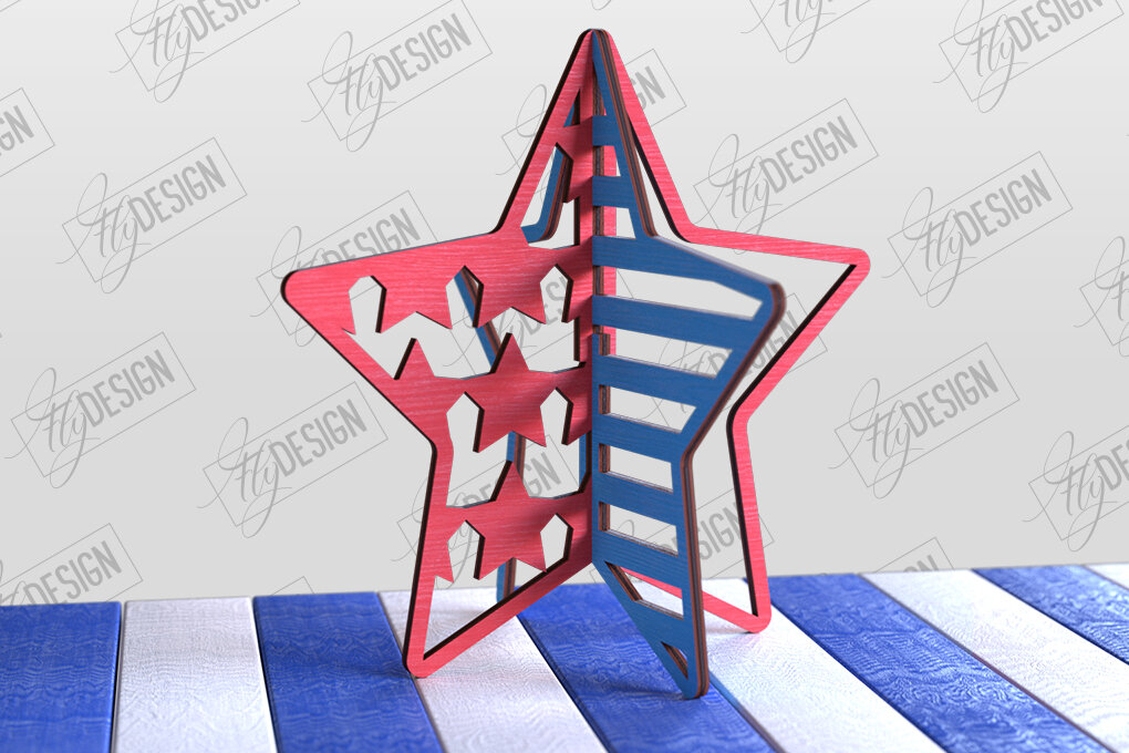 Σετ των 2 Intra απο ξύλο plywood 3mm-4mm πάχος 3D Patriotic Stand | Αμερικανικό σύμβολο Δίασταση 15x15 cm INTRAFABR-97751758