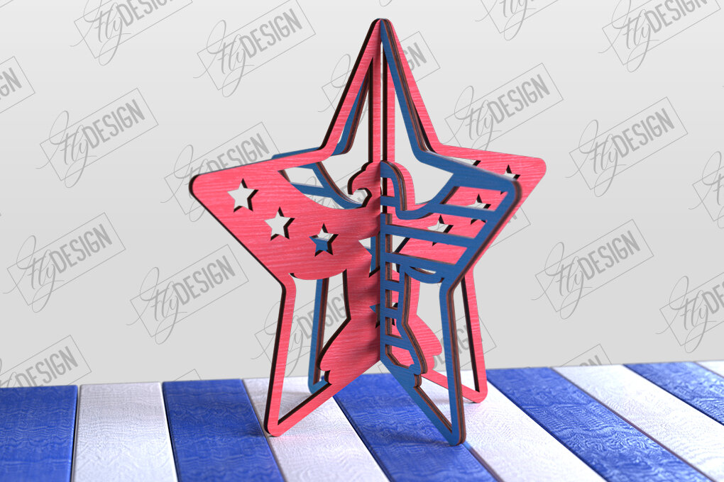 Σετ των 2 Intra απο ξύλο plywood 3mm-4mm πάχος 3D Patriotic Stand | Αμερικανικό σύμβολο Δίασταση 15x15 cm INTRAFABR-97751762