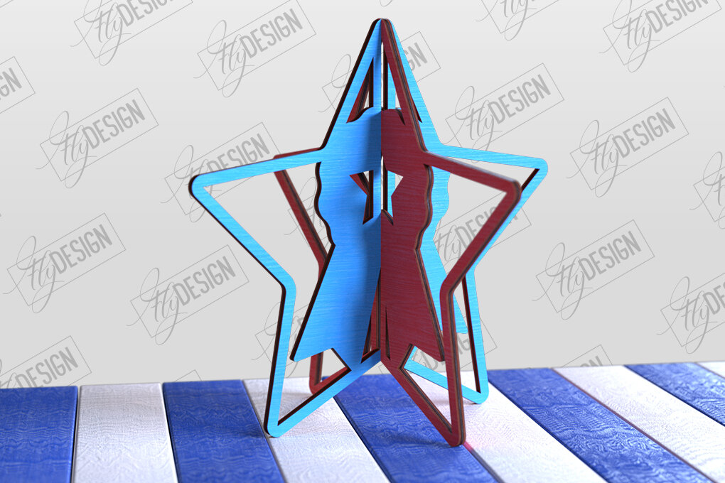 Σετ των 2 Intra απο ξύλο plywood 3mm-4mm πάχος 3D Patriotic Stand | Αμερικανικό σύμβολο Δίασταση 15x15 cm INTRAFABR-97751773