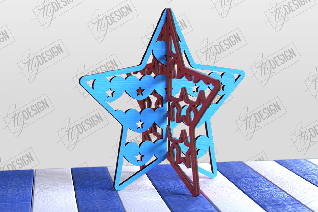 Σετ των 2 Intra απο ξύλο plywood 3mm-4mm πάχος 3D Patriotic Stand | Αμερικανικό σύμβολο Δίασταση 15x15 cm INTRAFABR-97751777