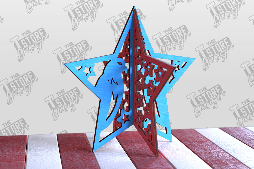Σετ των 2 Intra απο ξύλο plywood 3mm-4mm πάχος 3D Patriotic Stars | Διακοσμητικά αστέρια Δίασταση 15x15 cm INTRAFABR-97756705