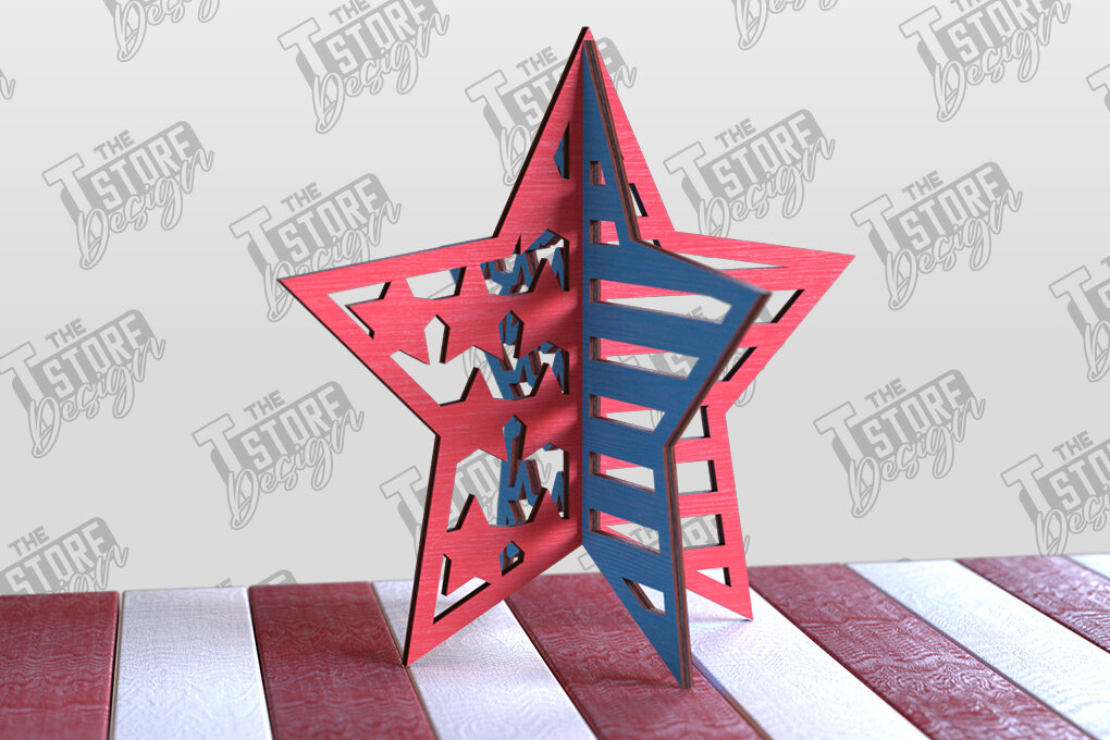 Σετ των 3 Intra απο ξύλο plywood 3mm-4mm πάχος 3D Patriotic Stars | Διακοσμητικά αστέρια Δίασταση 15x15 cm INTRAFABR-97756713