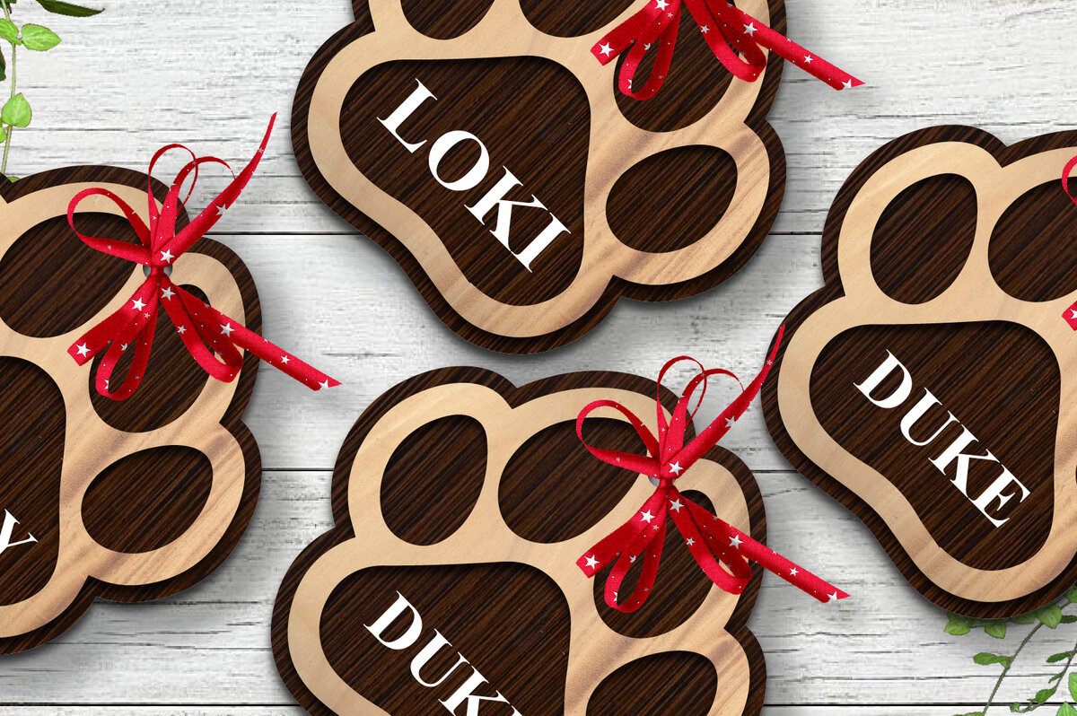 Σετ των 3 Intra απο ξύλο plywood 3mm-4mm πάχος Στολίδι 3D Paw Print Layered Δίασταση 8x8 cm INTRAFABR-26356536