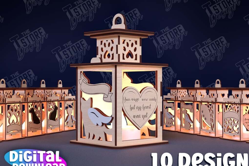 Σετ των 2 Intra απο ξύλο plywood 3mm-4mm πάχος Δέσμη κοπής με λέιζερ φαναριού 3D Pet Memorial Δίασταση 15x15 cm INTRAFABR-95351288