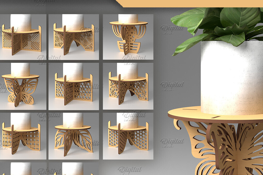 Intra απο ξύλο plywood 3mm-4mm πάχος κοπής με λέιζερ 3D Stand φυτών Δίασταση 30x20 cm INTRAFABR-85985744