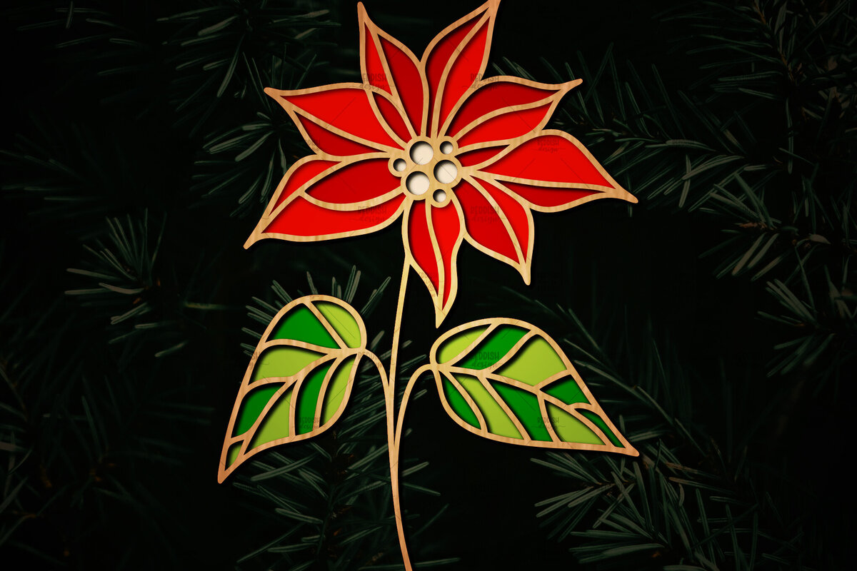 Σετ των 2 Intra απο ξύλο plywood 3mm-4mm πάχος Τρισδιάστατη Poinsettia Flower Δίασταση 15x15 cm INTRAFABR-111632824