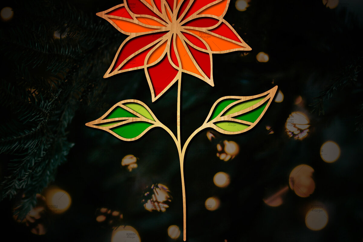 Σετ των 2 Intra απο ξύλο plywood 3mm-4mm πάχος Τρισδιάστατη Poinsettia Flower Δίασταση 15x15 cm INTRAFABR-111632840