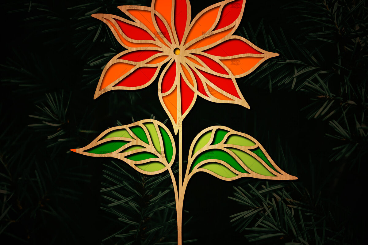 Σετ των 2 Intra απο ξύλο plywood 3mm-4mm πάχος Τρισδιάστατη Poinsettia Flower Δίασταση 15x15 cm INTRAFABR-111632859