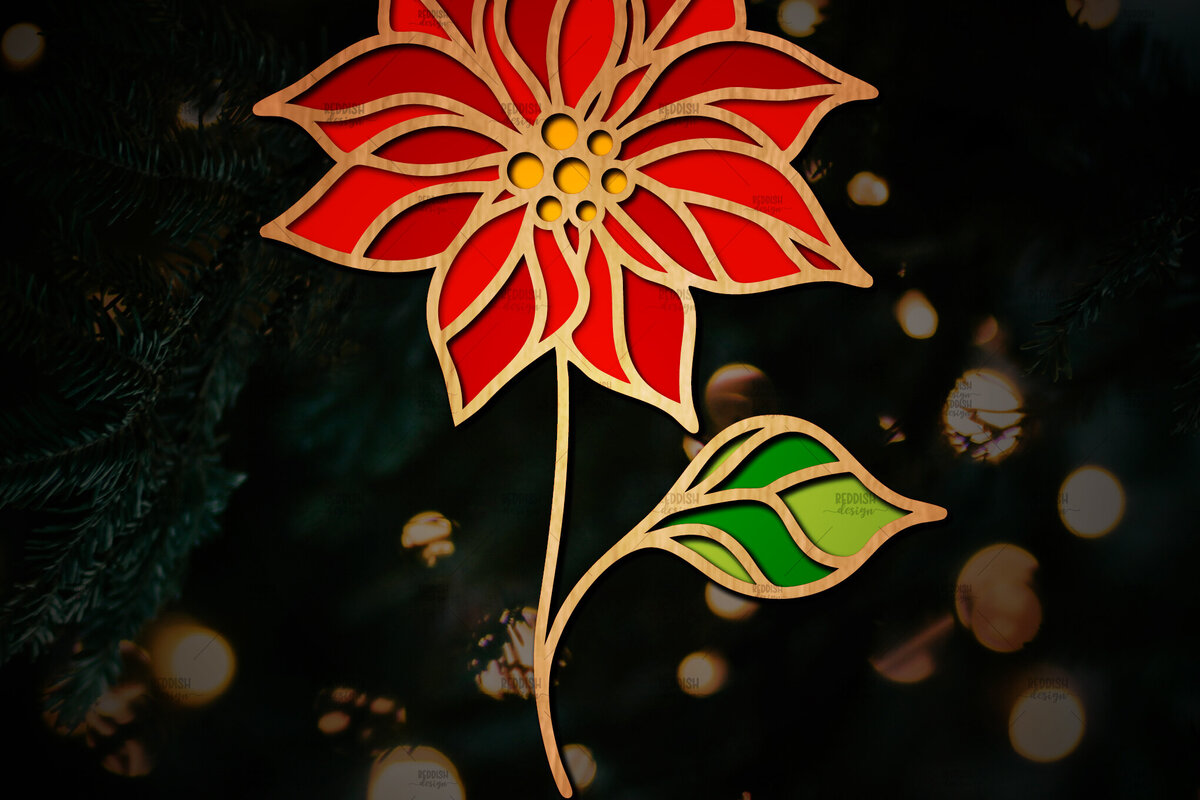 Σετ των 2 Intra απο ξύλο plywood 3mm-4mm πάχος Τρισδιάστατη Poinsettia Flower Δίασταση 15x15 cm INTRAFABR-111632898