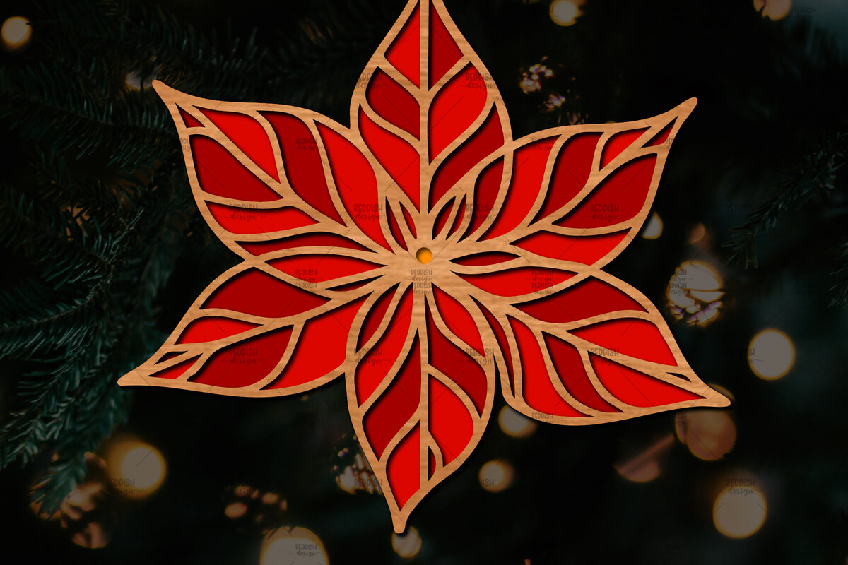 Σετ των 3 Intra απο ξύλο plywood 3mm-4mm πάχος Τρισδιάστατη Poinsettia Flower Δίασταση 15x15 cm INTRAFABR-111632935