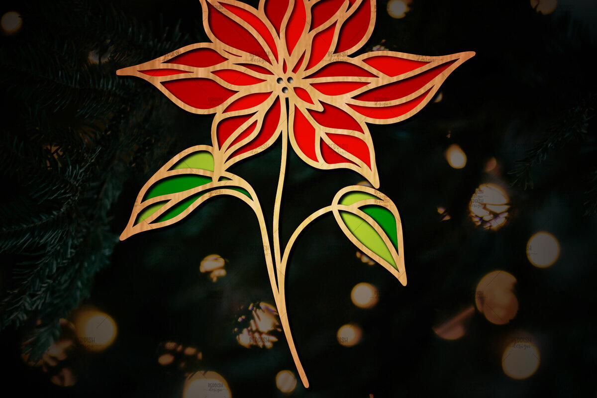 Σετ των 2 Intra απο ξύλο plywood 3mm-4mm πάχος Τρισδιάστατη Poinsettia Flower Δίασταση 15x15 cm INTRAFABR-111632789