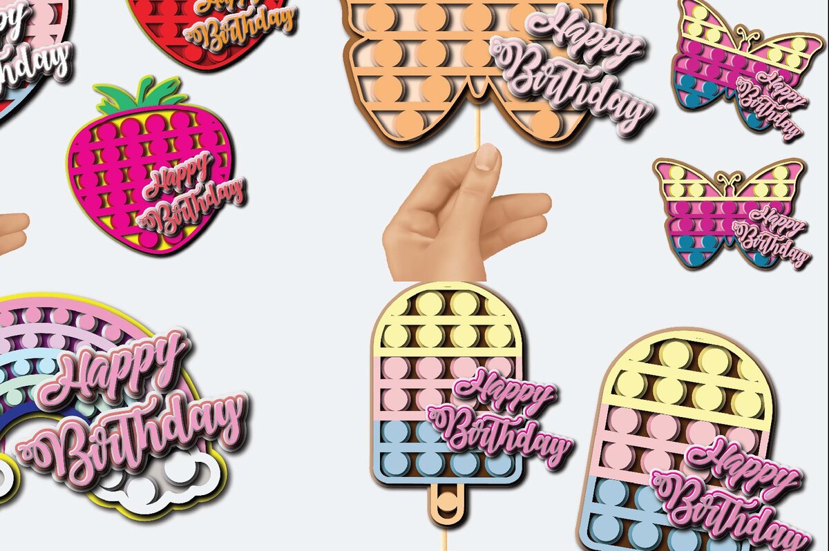 Σετ των 3 Intra απο ξύλο plywood 3mm-4mm πάχος Τρισδιάστατη δέσμη τούρτας γενεθλίων Pop It Δίασταση 15x15 cm INTRAFABR-36122909