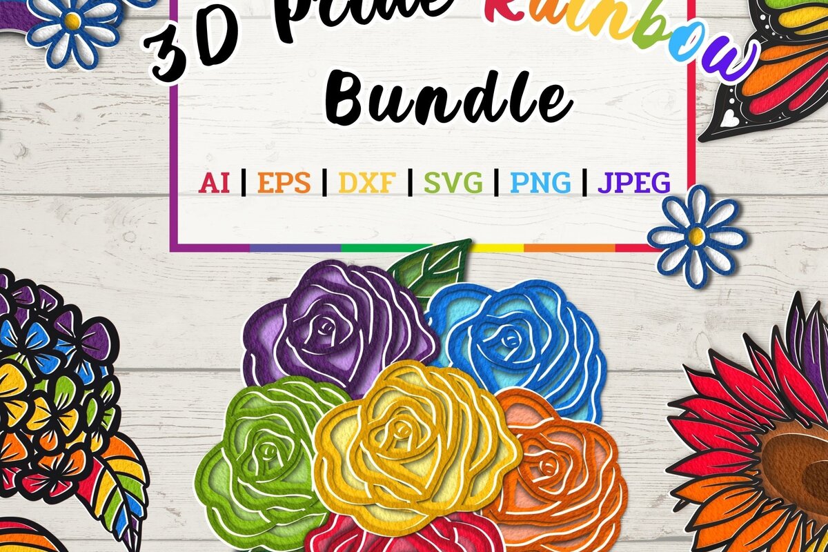 Σετ των 2 Intra απο ξύλο plywood 3mm-4mm πάχος 3D Pride Rainbow Δίασταση 15x15 cm INTRAFABR-71849398