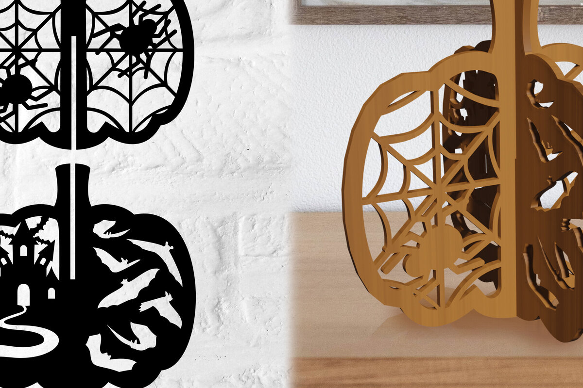 Σετ των 2 Intra απο ξύλο plywood 3mm-4mm πάχος Τρισδιάστατη κολοκύθας Δίασταση 15x15 cm INTRAFABR-79137420