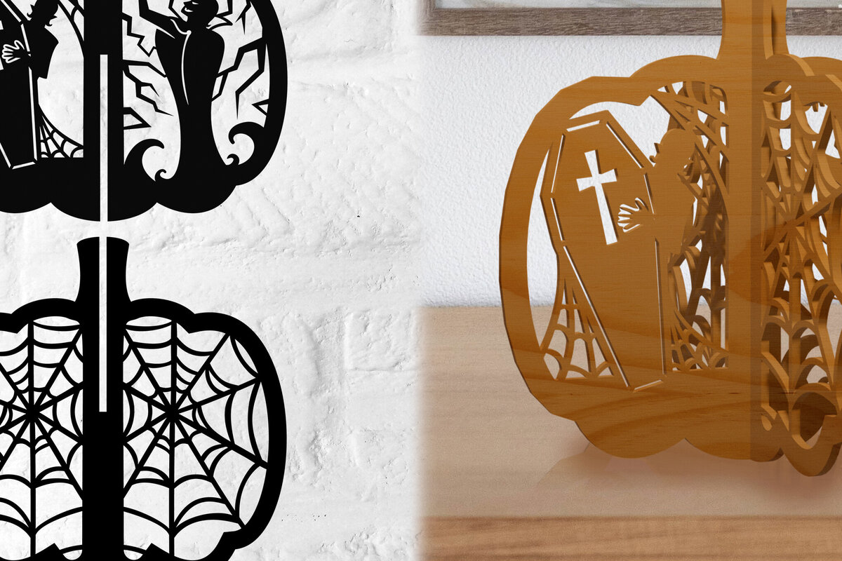 Σετ των 2 Intra απο ξύλο plywood 3mm-4mm πάχος Τρισδιάστατη κολοκύθας Δίασταση 15x15 cm INTRAFABR-79137456