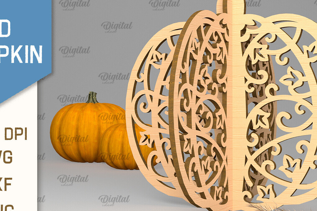 Intra απο ξύλο plywood 3mm-4mm πάχος Τρισδιάστατη κοπή κολοκύθας με λέιζερ. Φθινοπωρινή κολοκύθα Δίασταση 15x15 cm INTRAFABR-102057395