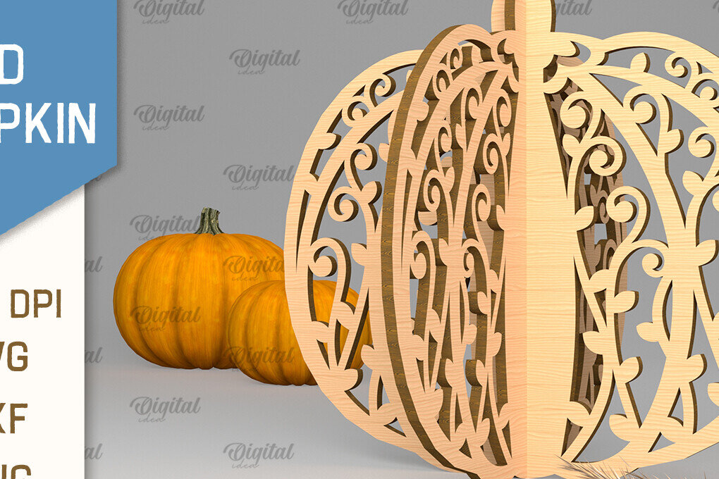 Σετ των 3 Intra απο ξύλο plywood 3mm-4mm πάχος Τρισδιάστατη κοπή κολοκύθας με λέιζερ. Φθινοπωρινή κολοκύθα Δίασταση 15x15 cm INTRAFABR-102057477