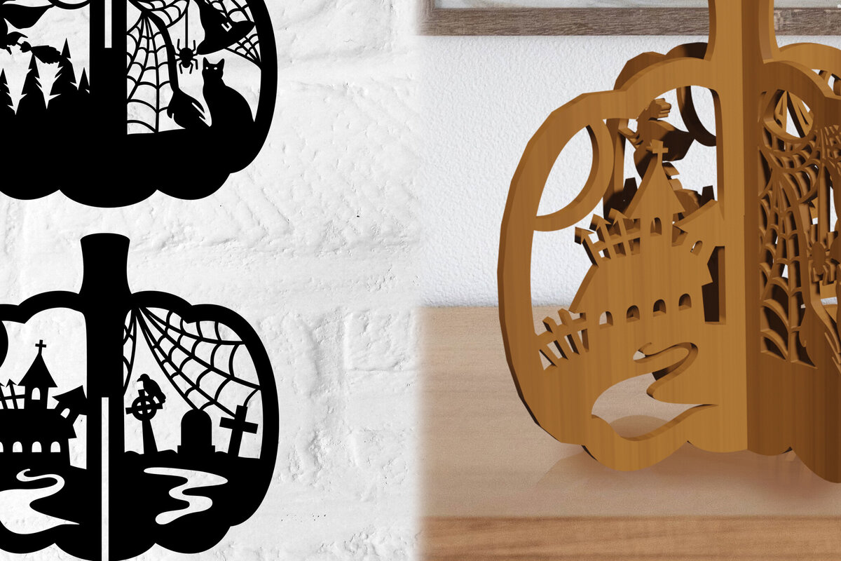 Σετ των 2 Intra απο ξύλο plywood 3mm-4mm πάχος Τρισδιάστατη κολοκύθας Δίασταση 15x15 cm INTRAFABR-79137401