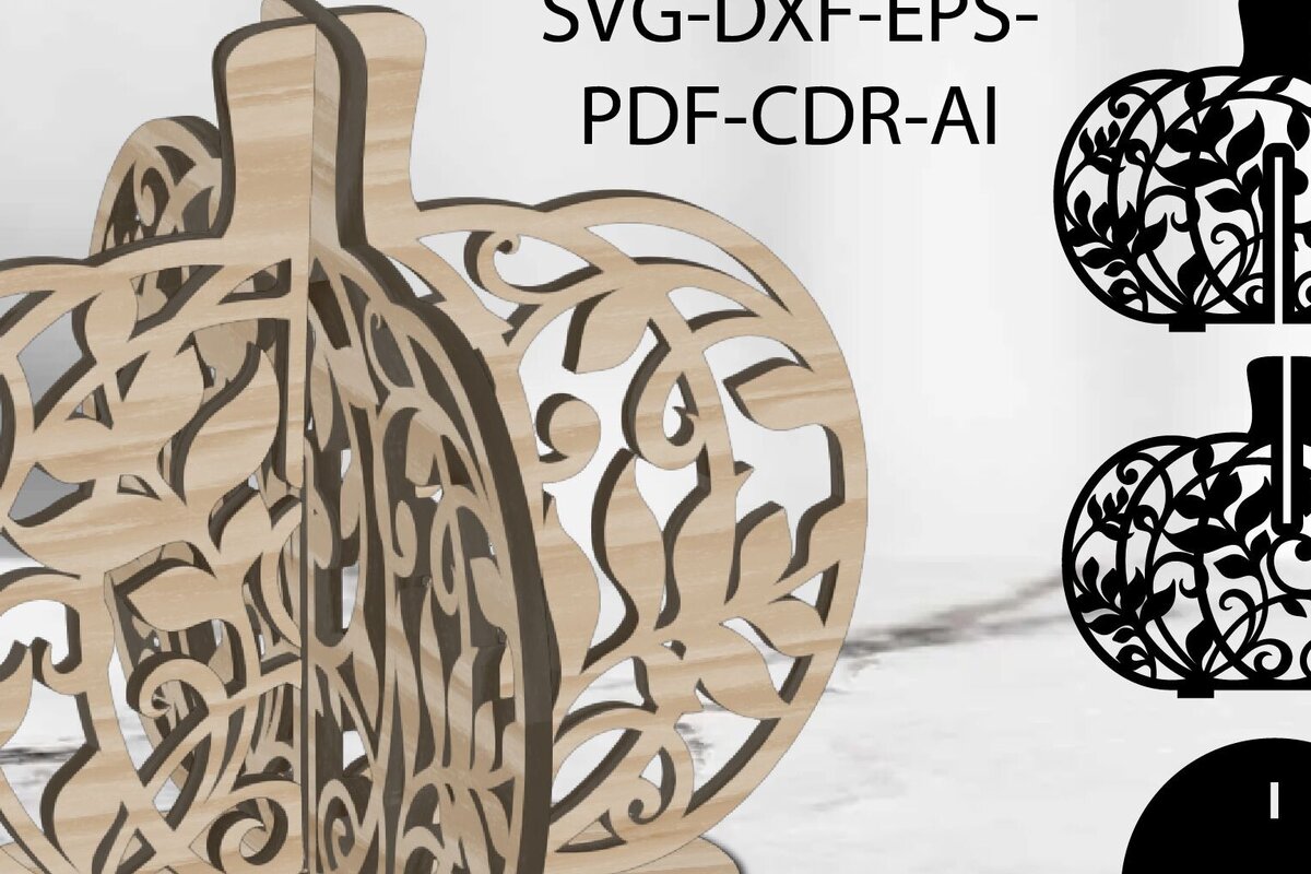 Σετ των 2 Intra απο ξύλο plywood 3mm-4mm πάχος Πρότυπο 3d κολοκύθας Δίασταση 15x15 cm INTRAFABR-106317683