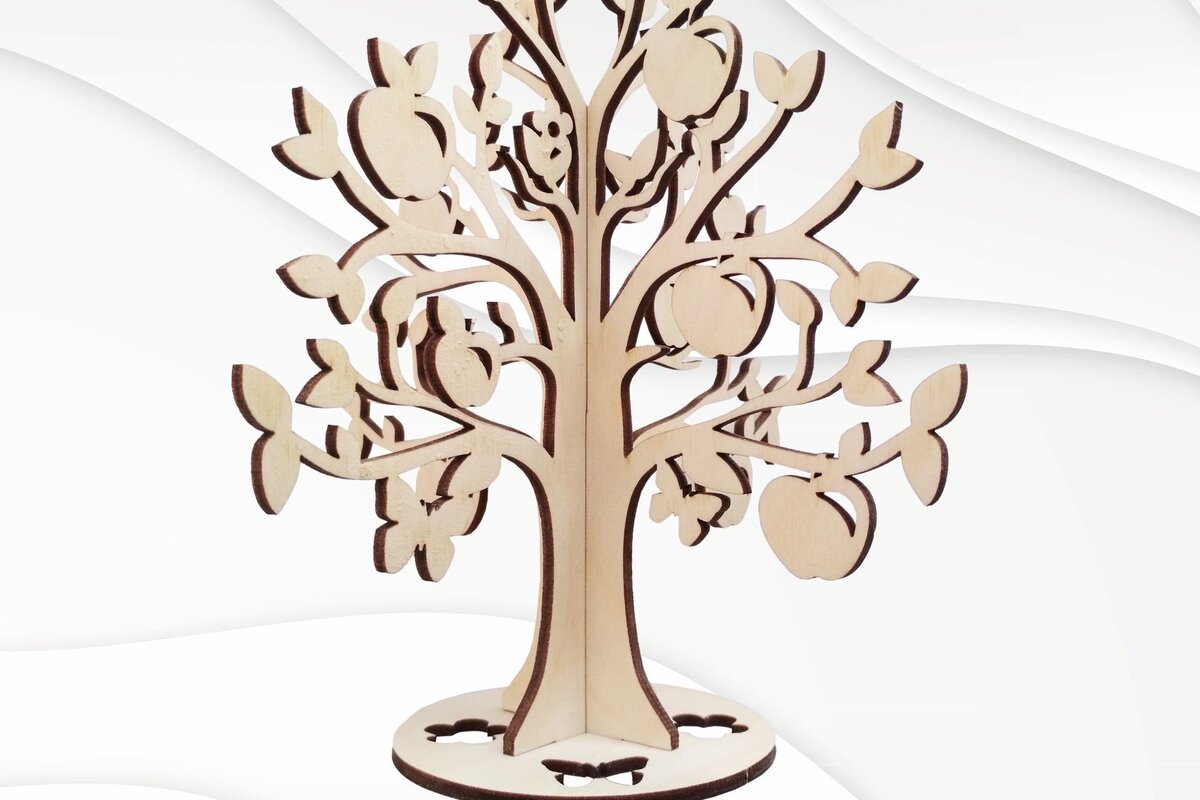 Σετ των 2 Intra απο ξύλο plywood 3mm-4mm πάχος 3D παζλ Apple Tree, Ready . Δίασταση 15x15 cm INTRAFABR-34536351