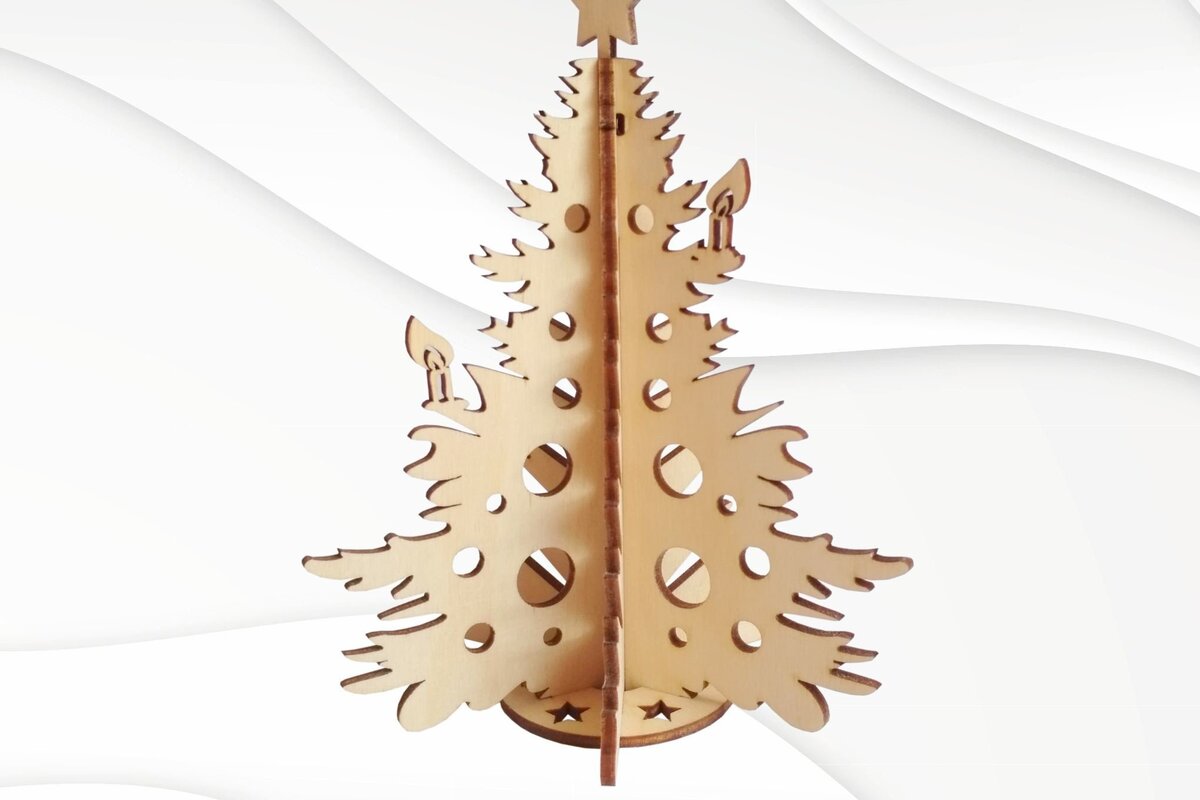 Σετ των 2 Intra απο ξύλο plywood 3mm-4mm πάχος Χριστουγεννιάτικο δέντρο τρισδιάστατου παζλ, κοπής με λέιζερ Δίασταση 15x15 cm INTRAFABR-42163233