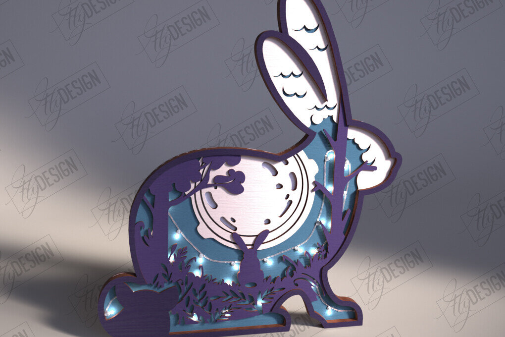 Σετ των 2 Intra απο ξύλο plywood 3mm-4mm πάχος 3D Ξύλινο Φωτιστικό Κουνέλι | CNC Δίασταση 15x15 cm INTRAFABR-112045228