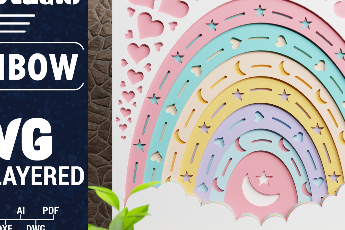 Σετ των 2 Intra απο ξύλο plywood 3mm-4mm πάχος 3D Rainbow Multilayer Paper Cut Δίασταση 1500x1500 cm INTRAFABR-74897624