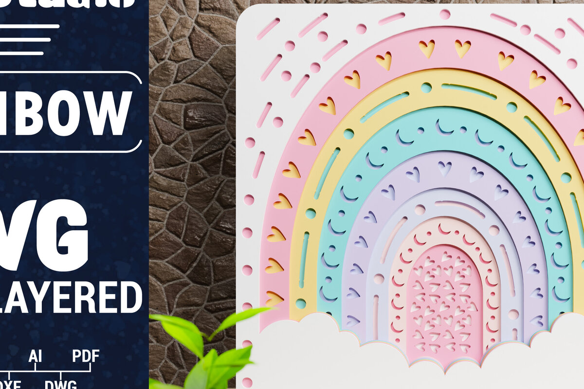 Σετ των 2 Intra απο ξύλο plywood 3mm-4mm πάχος 3D Rainbow Multilayer Paper Cut Δίασταση 1500x1500 cm INTRAFABR-74897619