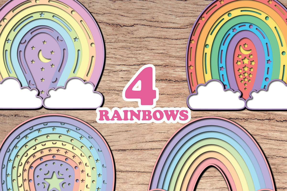 Σετ των 2 Intra απο ξύλο plywood 3mm-4mm πάχος 3D Rainbow Paper Cut Δίασταση 1200x1200 cm INTRAFABR-66112455