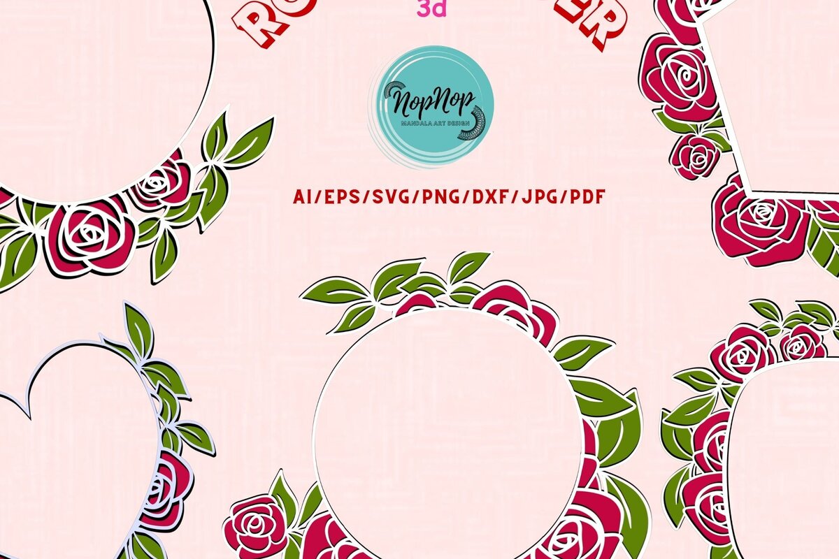 Σετ των 2 Intra απο ξύλο plywood 3mm-4mm πάχος 3D Rose Border Δίασταση 15x15 cm INTRAFABR-88689870