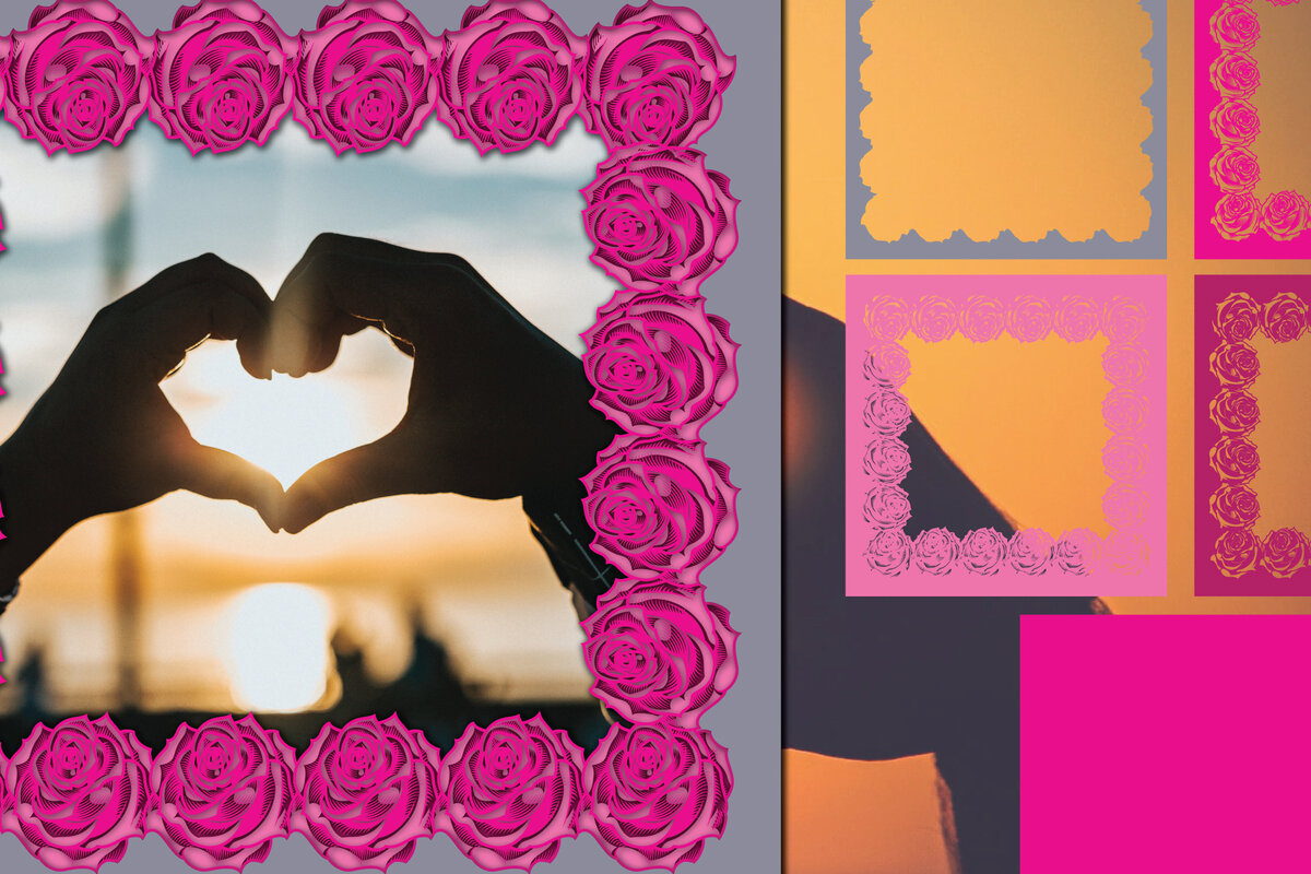 Σετ των 2 Intra απο ξύλο plywood 3mm-4mm πάχος 3d Rose Frame Paper Cut Δίασταση 1200x1200 cm INTRAFABR-22927270