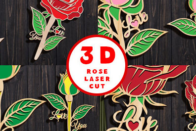 Σετ των 2 Intra απο ξύλο plywood 3mm-4mm πάχος 3D Rose Love Δίασταση 15x15 cm INTRAFABR-95047947
