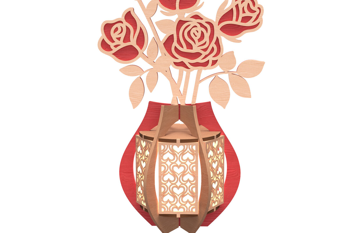 Σετ των 2 Intra απο ξύλο plywood 3mm-4mm πάχος Σχέδιο κοπής με λέιζερ τρισδιάστατο βάζο τριαντάφυλλο Δίασταση 30x20 cm INTRAFABR-112273630