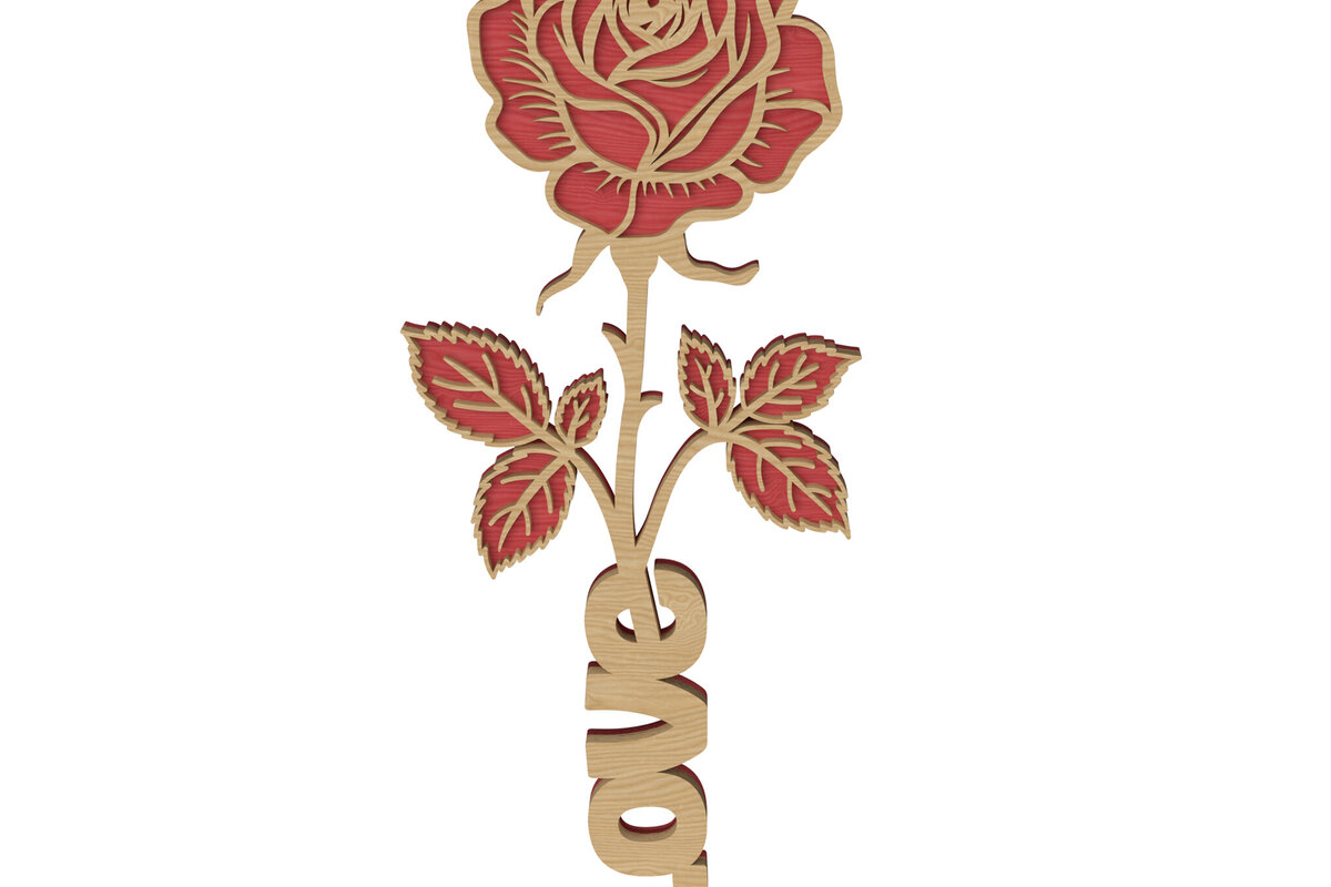 Σετ των 2 Intra απο ξύλο plywood 3mm-4mm πάχος 3D Rose with Love Ξύλινη διακόσμηση Δίασταση 15x15 cm INTRAFABR-111650508