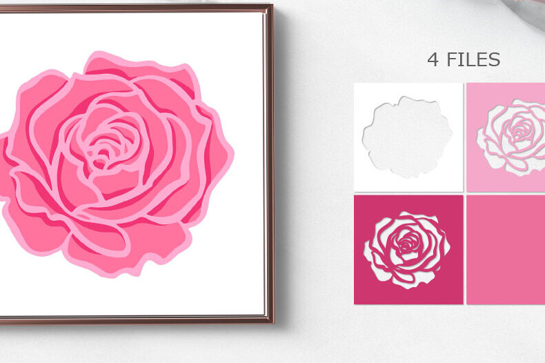 Σετ των 2 Intra απο ξύλο plywood 3mm-4mm πάχος 3D Roses / Rosess Layered Paprtcut Te Δίασταση 15x15 cm INTRAFABR-118218864