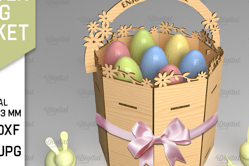 Σετ των 2 Intra απο ξύλο plywood 3mm-4mm πάχος Τρισδιάστατο στρογγυλό πασχαλινό καλάθι με λέιζερ Δίασταση 15x15 cm INTRAFABR-90245438