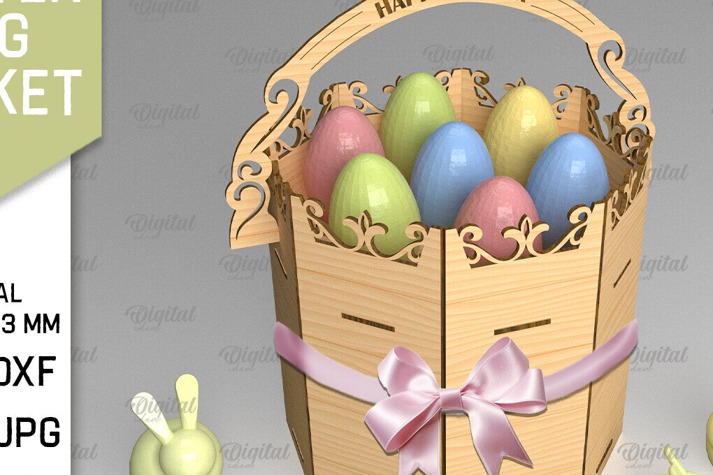 Σετ των 2 Intra απο ξύλο plywood 3mm-4mm πάχος Τρισδιάστατο στρογγυλό πασχαλινό καλάθι με λέιζερ Δίασταση 15x15 cm INTRAFABR-90245317