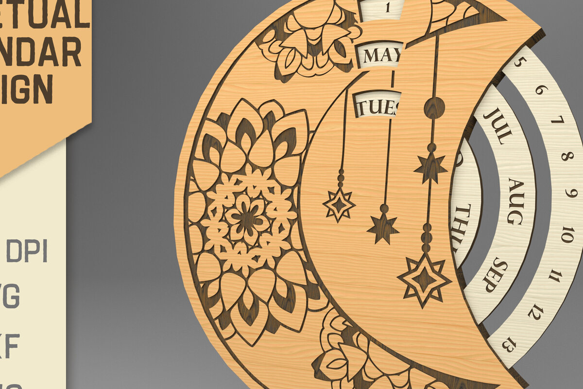 Σετ των 2 Intra απο ξύλο plywood 3mm-4mm πάχος τρισδιάστατο στρογγυλό διαρκές ημερολόγιο. Moon Δίασταση 30x20 cm INTRAFABR-82533205