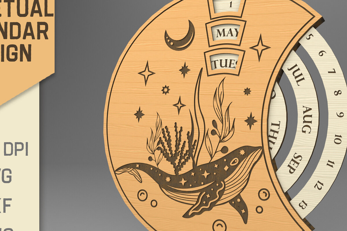 Intra απο ξύλο plywood 3mm-4mm πάχος τρισδιάστατο στρογγυλό διαρκές ημερολόγιο. Φάλαινα Δίασταση 30x20 cm INTRAFABR-82534044